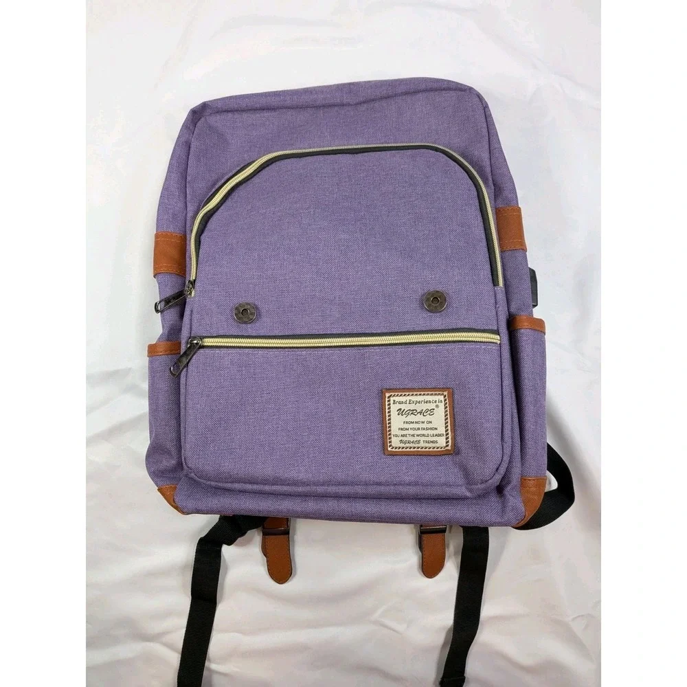 Purple Laptop Backpack with Contrast Trim - Unbranded